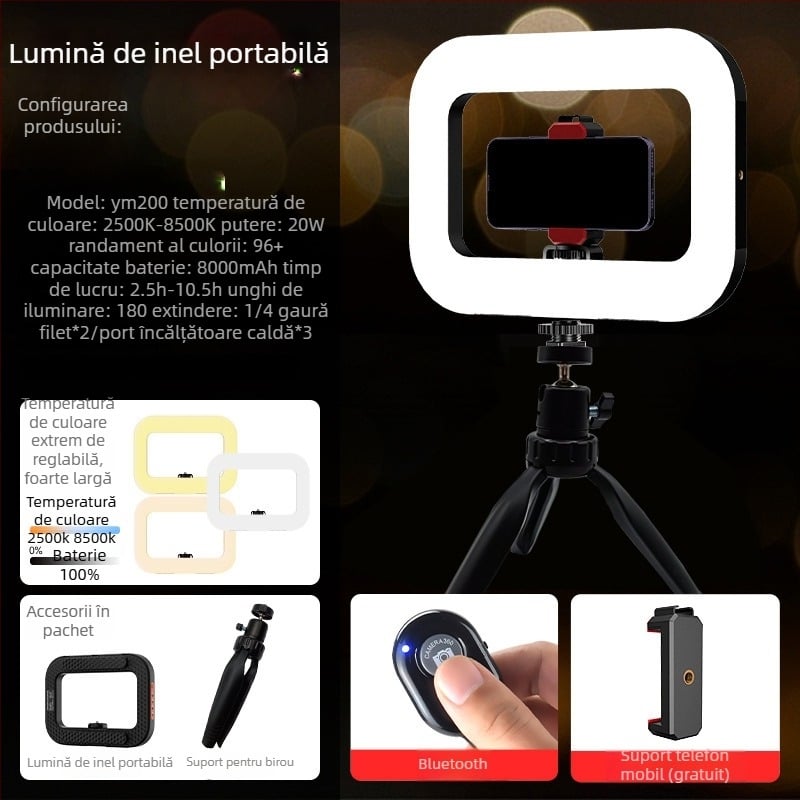 Lumină LED tip inel pentru transmisiuni live și fotografie de portret – baterie încorporată, 10–50W, 5V, personalizabil, marcă privată autorizată Zc.ltd