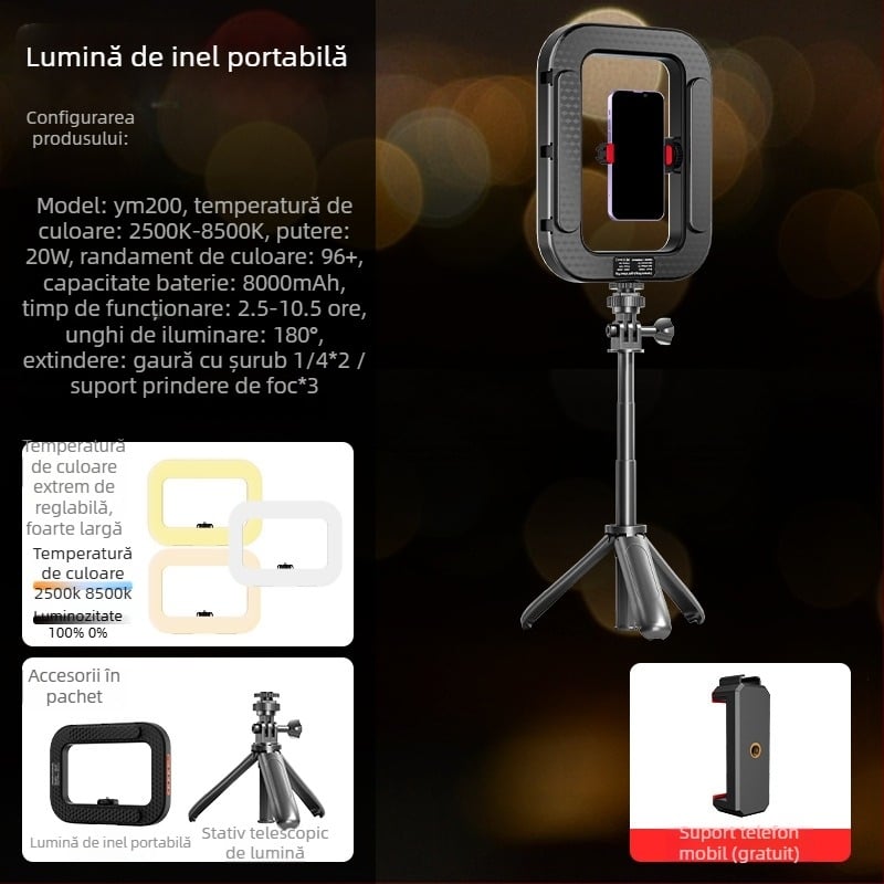 Lumină LED tip inel pentru transmisiuni live și fotografie de portret – baterie încorporată, 10–50W, 5V, personalizabil, marcă privată autorizată Zc.ltd