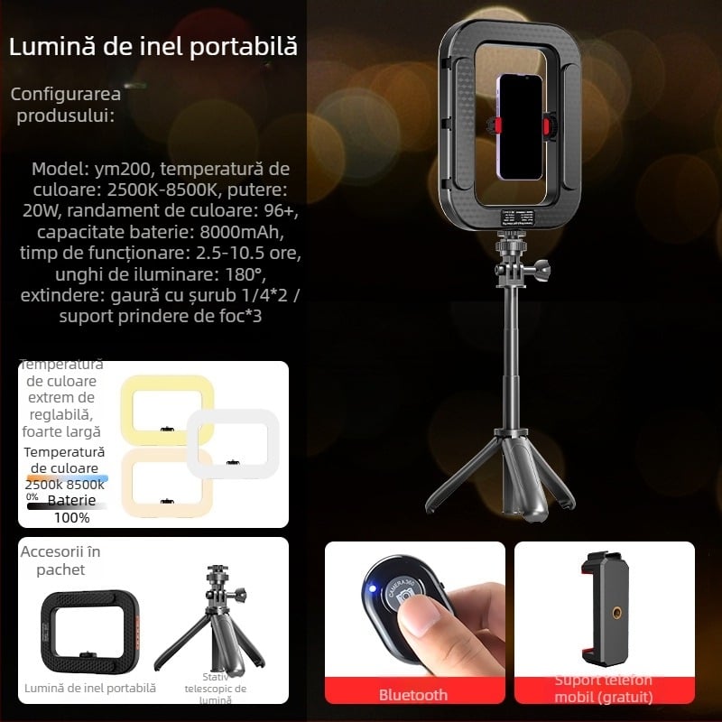 Lumină LED tip inel pentru transmisiuni live și fotografie de portret – baterie încorporată, 10–50W, 5V, personalizabil, marcă privată autorizată Zc.ltd