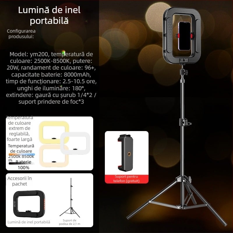 Lumină LED tip inel pentru transmisiuni live și fotografie de portret – baterie încorporată, 10–50W, 5V, personalizabil, marcă privată autorizată Zc.ltd