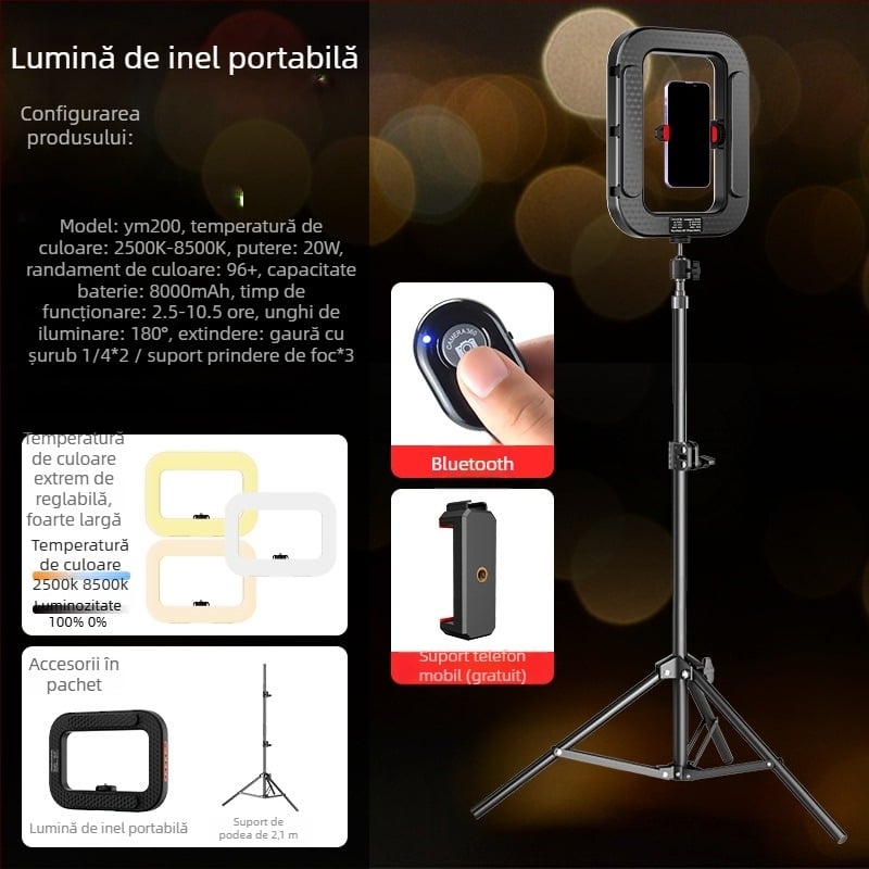 Lumină LED tip inel pentru transmisiuni live și fotografie de portret – baterie încorporată, 10–50W, 5V, personalizabil, marcă privată autorizată Zc.ltd