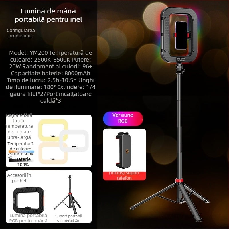 Lumină LED tip inel pentru transmisiuni live și fotografie de portret – baterie încorporată, 10–50W, 5V, personalizabil, marcă privată autorizată Zc.ltd