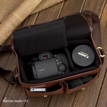 Geantă pentru cameră SLR cu spațiu pentru obiective, PU material, curea cu pernă de aer, stil retro