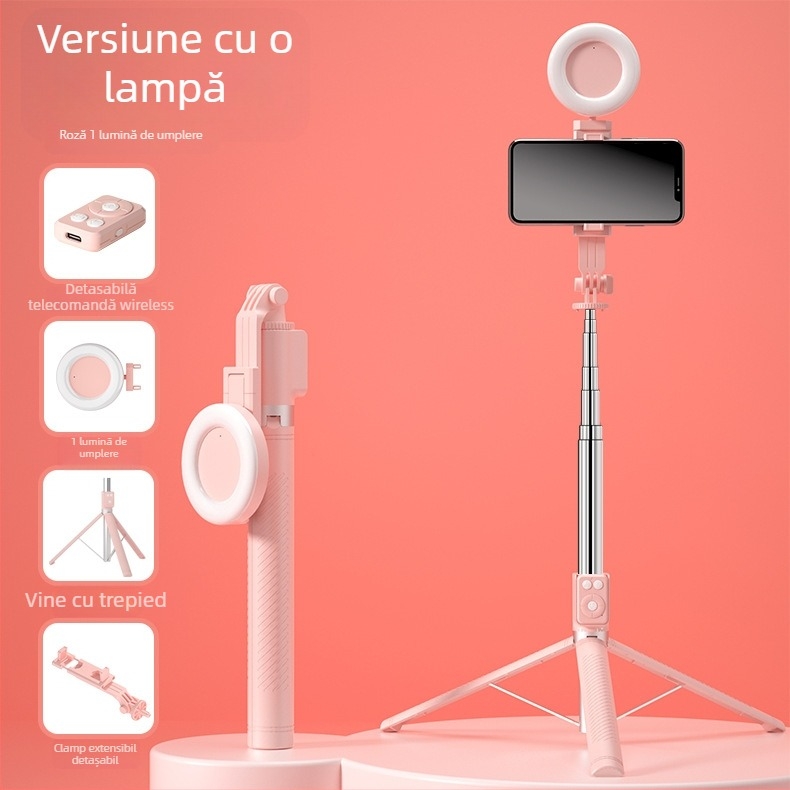 BT12 Suport selfie Bluetooth cu trepied și iluminare LED, telecomandă