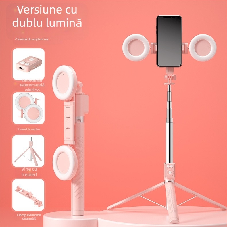 BT12 Suport selfie Bluetooth cu trepied și iluminare LED, telecomandă