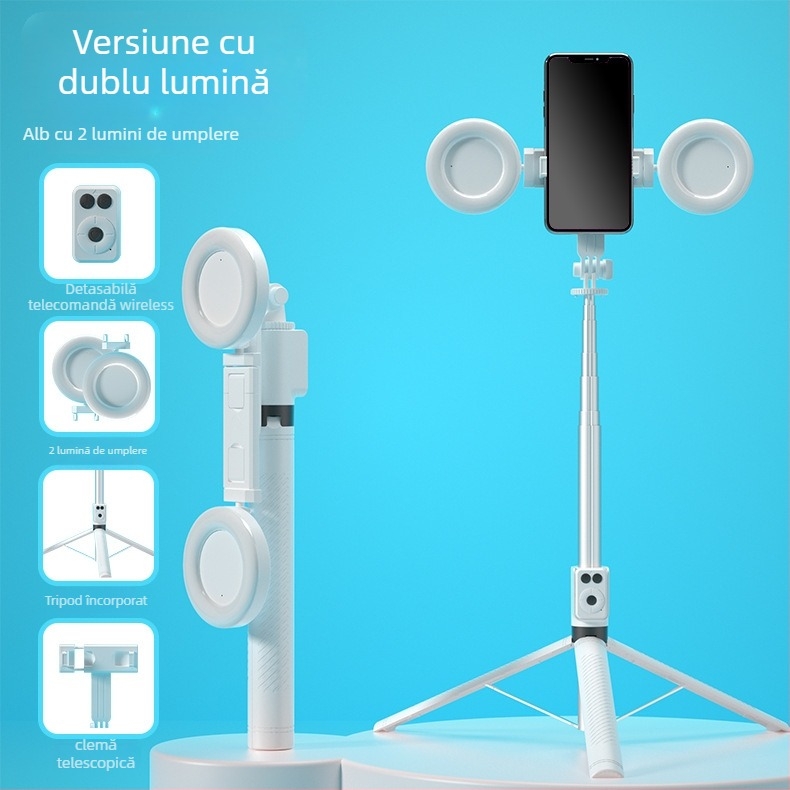 BT12 Suport selfie Bluetooth cu trepied și iluminare LED, telecomandă