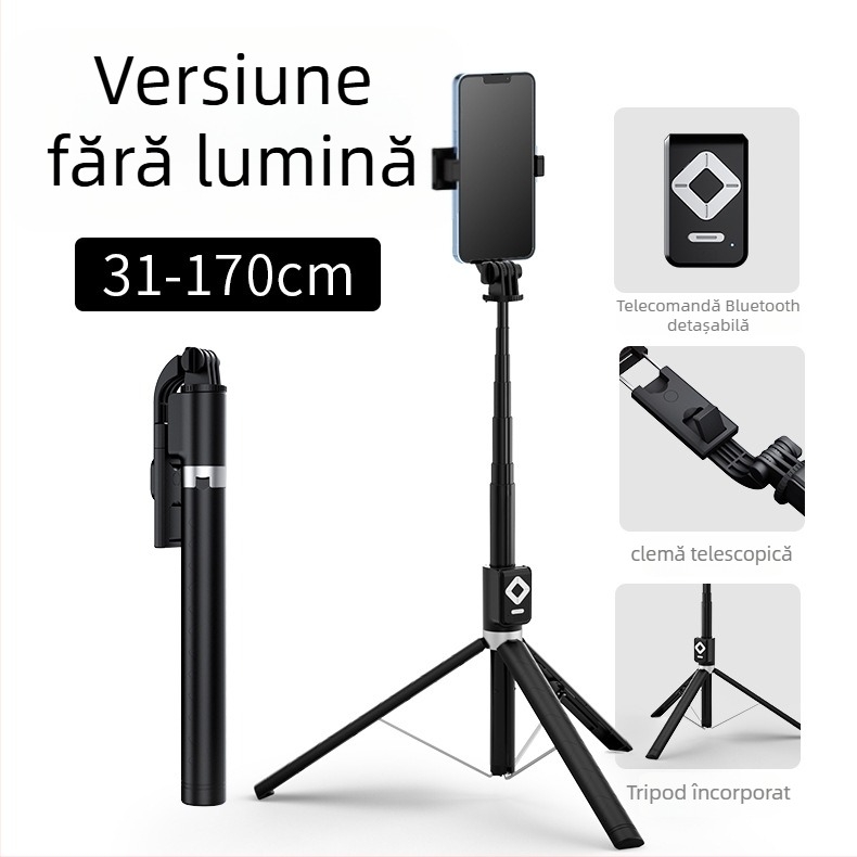 BT12 Suport selfie Bluetooth cu trepied și iluminare LED, telecomandă