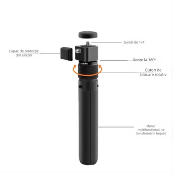 Mâner pentru selfie stick Bullet Time, rotire, 5 secțiuni, aliaj de aluminiu, sarcină 2–5 kg