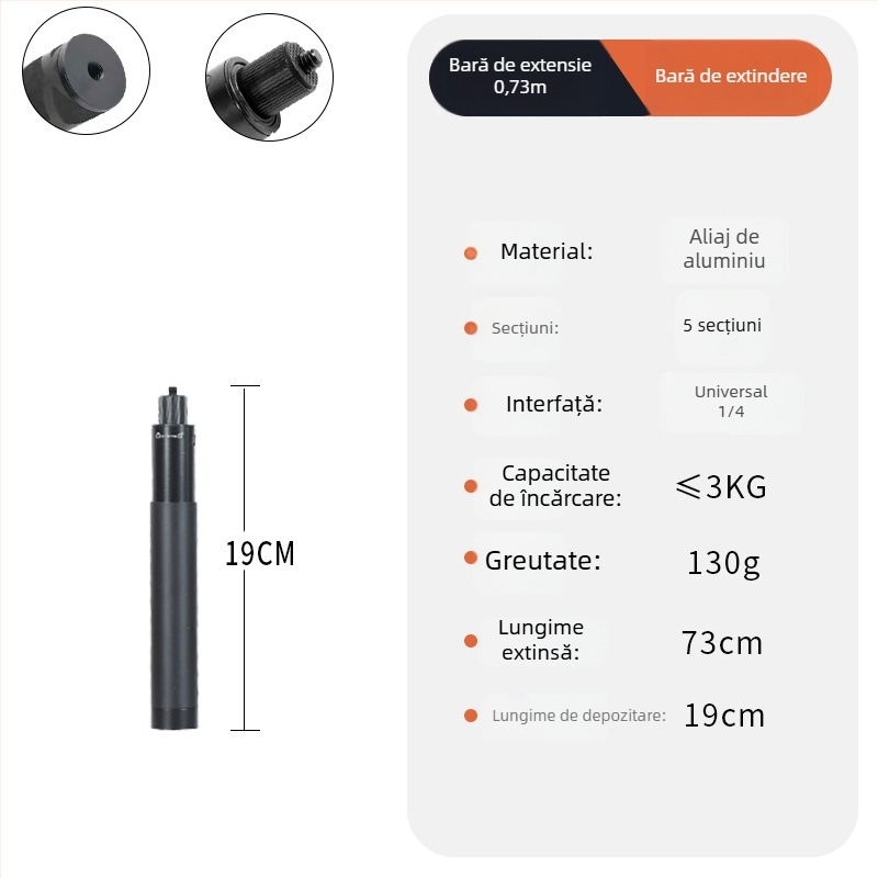 Mâner pentru selfie stick Bullet Time, rotire, 5 secțiuni, aliaj de aluminiu, sarcină 2–5 kg