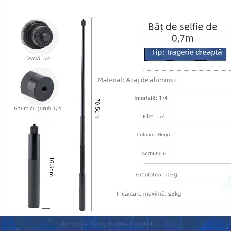 Mâner pentru selfie stick Bullet Time, rotire, 5 secțiuni, aliaj de aluminiu, sarcină 2–5 kg
