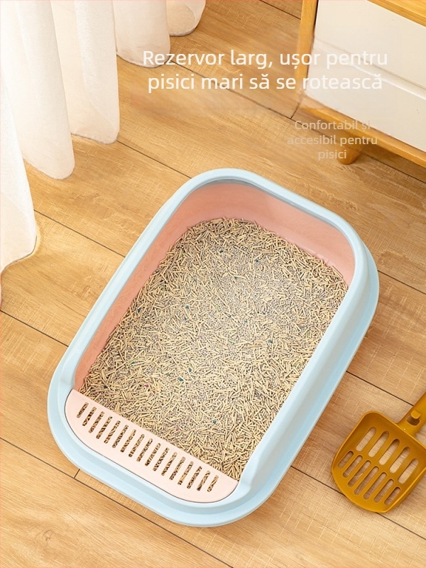 Cutie de nisip pentru pisici, design semiînchis, deschidere în partea de sus, construcție din plastic anti-stropire