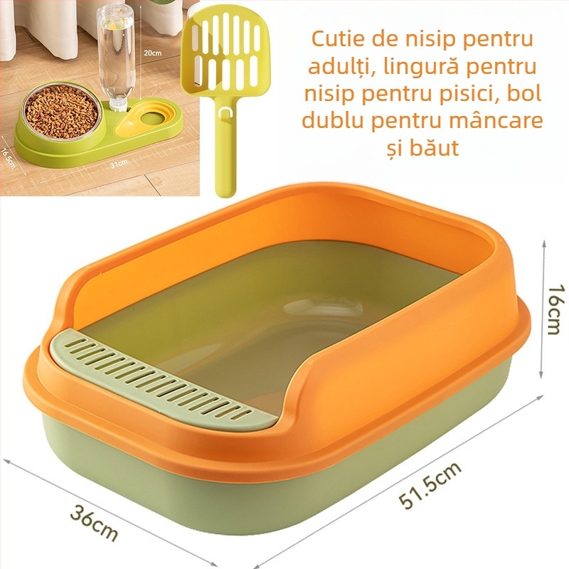 Cutie de nisip pentru pisici, design semiînchis, deschidere în partea de sus, construcție din plastic anti-stropire