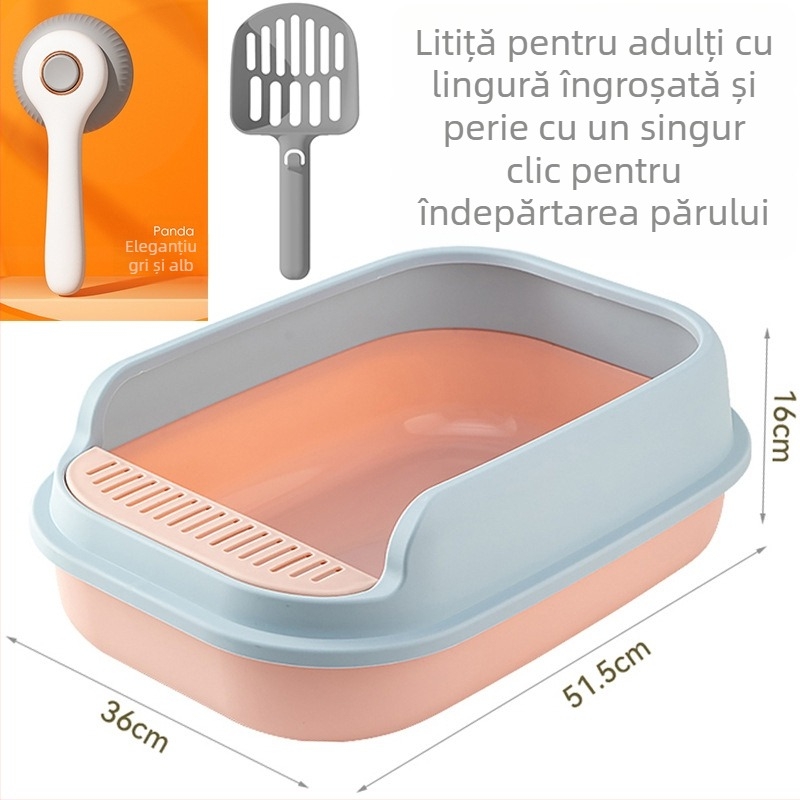 Cutie de nisip pentru pisici, design semiînchis, deschidere în partea de sus, construcție din plastic anti-stropire