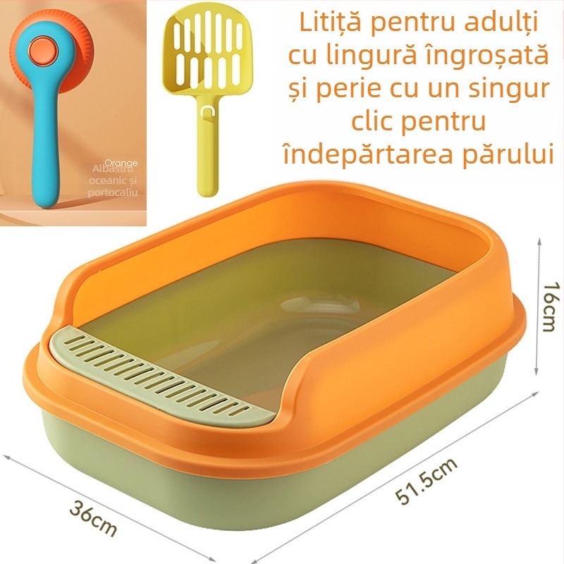 Cutie de nisip pentru pisici, design semiînchis, deschidere în partea de sus, construcție din plastic anti-stropire