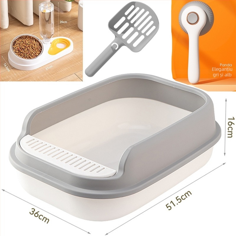 Cutie de nisip pentru pisici, design semiînchis, deschidere în partea de sus, construcție din plastic anti-stropire