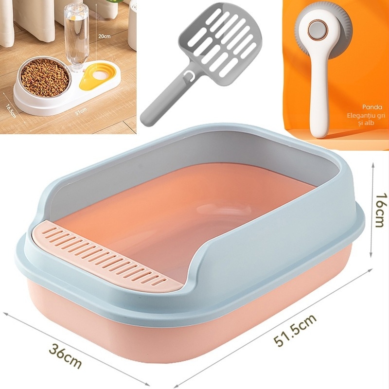 Cutie de nisip pentru pisici, design semiînchis, deschidere în partea de sus, construcție din plastic anti-stropire