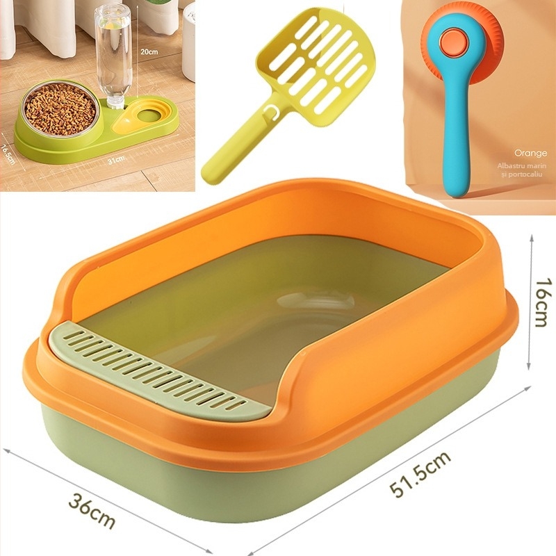 Cutie de nisip pentru pisici, design semiînchis, deschidere în partea de sus, construcție din plastic anti-stropire