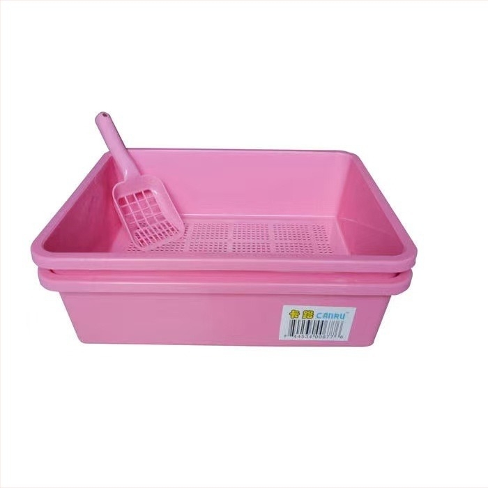 Cutie de nisip pisică, semi‑închisă, design cu două niveluri, din plastic, include lopățică