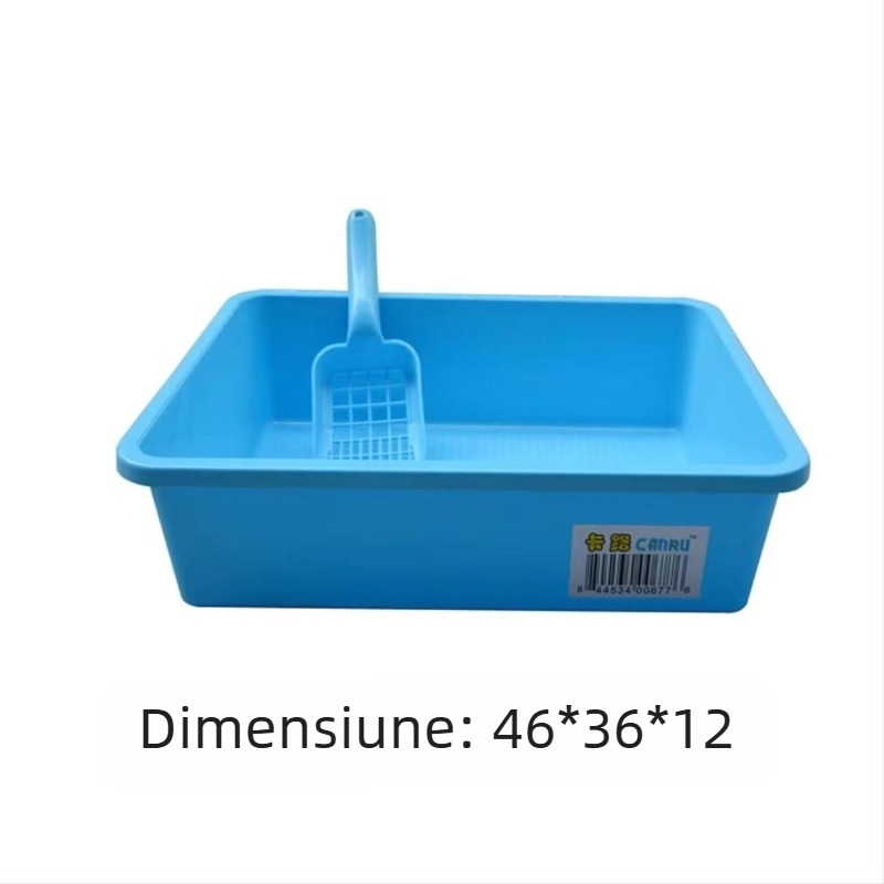 Cutie de nisip pisică, semi‑închisă, design cu două niveluri, din plastic, include lopățică
