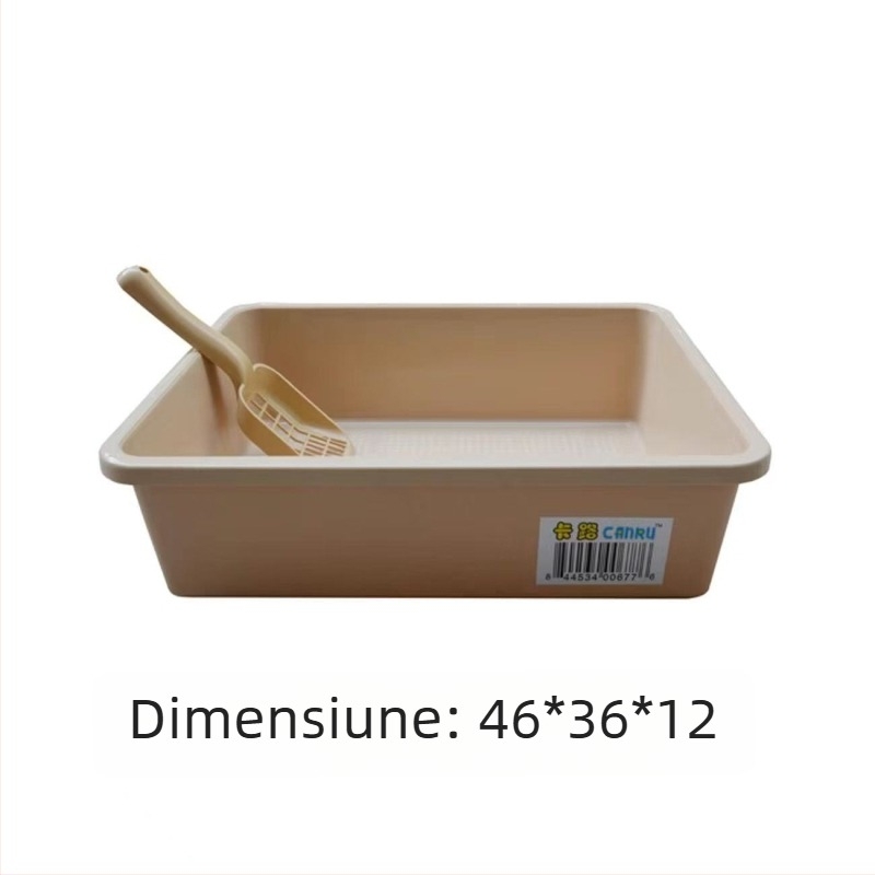 Cutie de nisip pisică, semi‑închisă, design cu două niveluri, din plastic, include lopățică