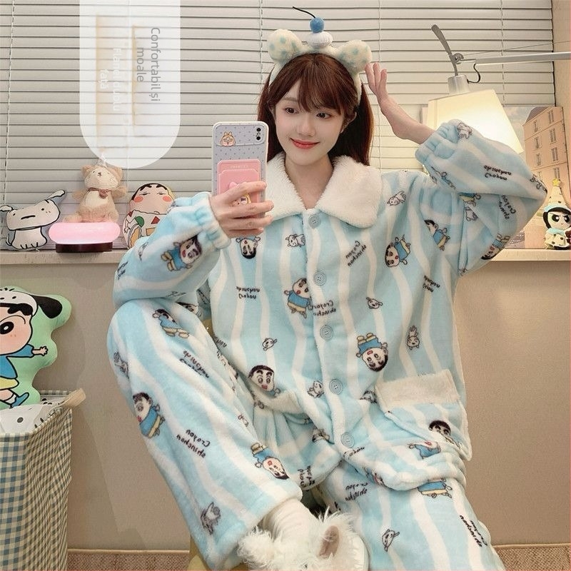 Set de pijamale din două piese, mâneci lungi, toamnă/iarnă, amestec poliester-spandex 95%+