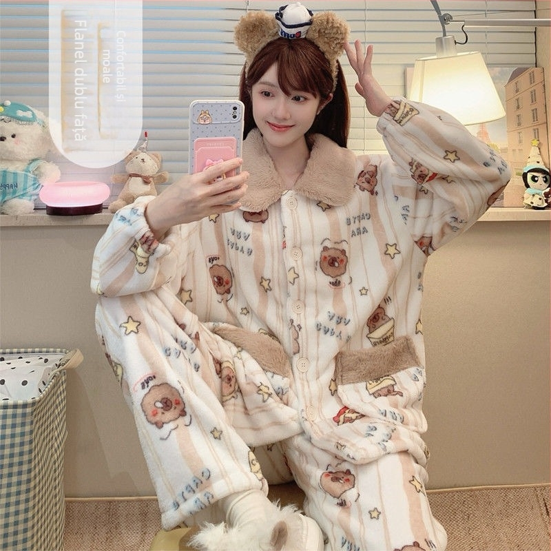 Set de pijamale din două piese, mâneci lungi, toamnă/iarnă, amestec poliester-spandex 95%+