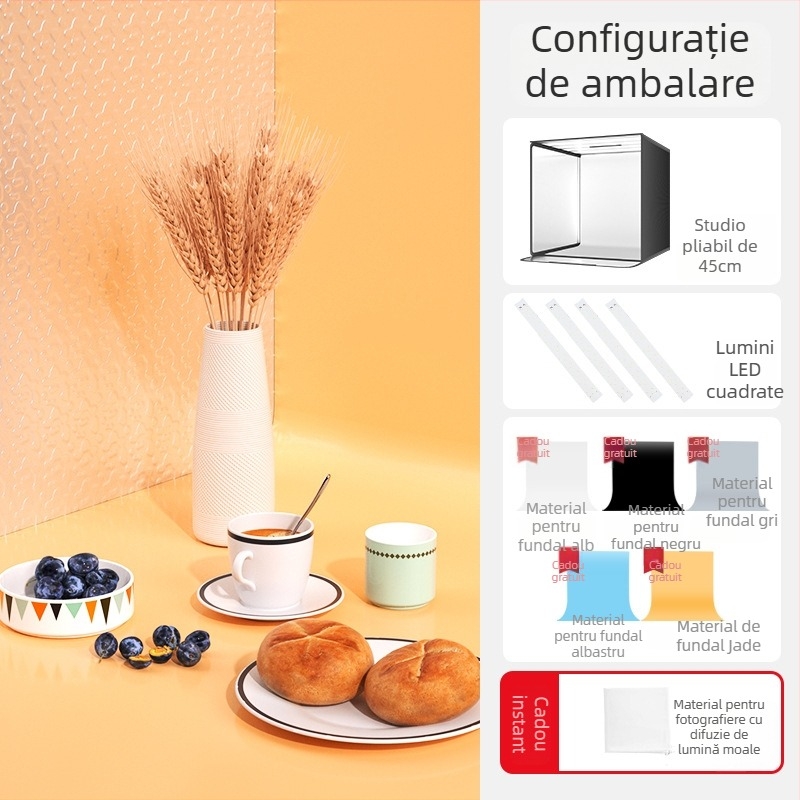 Cutie de iluminat pentru studio, pliabilă, cu panou de fundal pentru fotografierea bijuteriilor