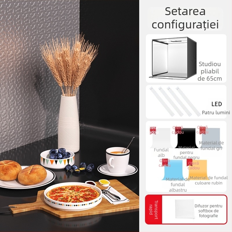 Cutie de iluminat pentru studio, pliabilă, cu panou de fundal pentru fotografierea bijuteriilor