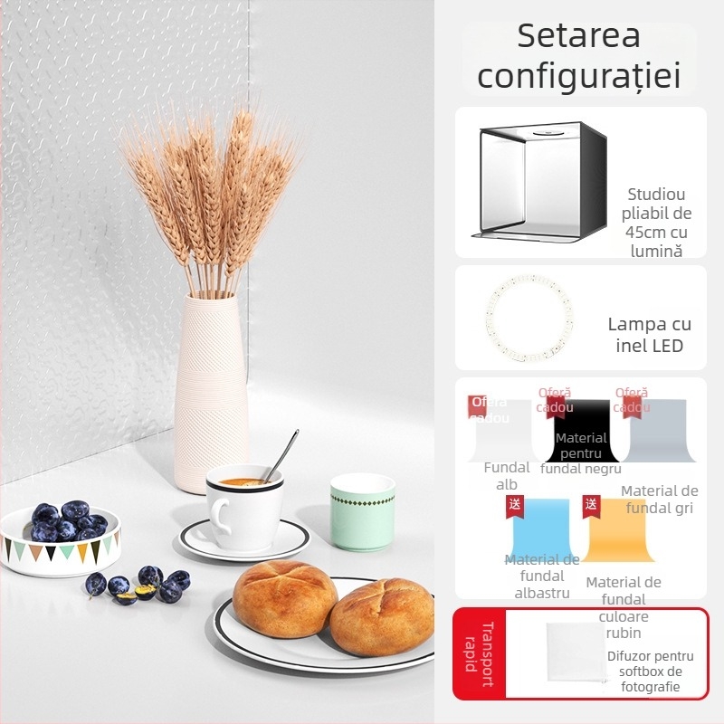 Cutie de iluminat pentru studio, pliabilă, cu panou de fundal pentru fotografierea bijuteriilor