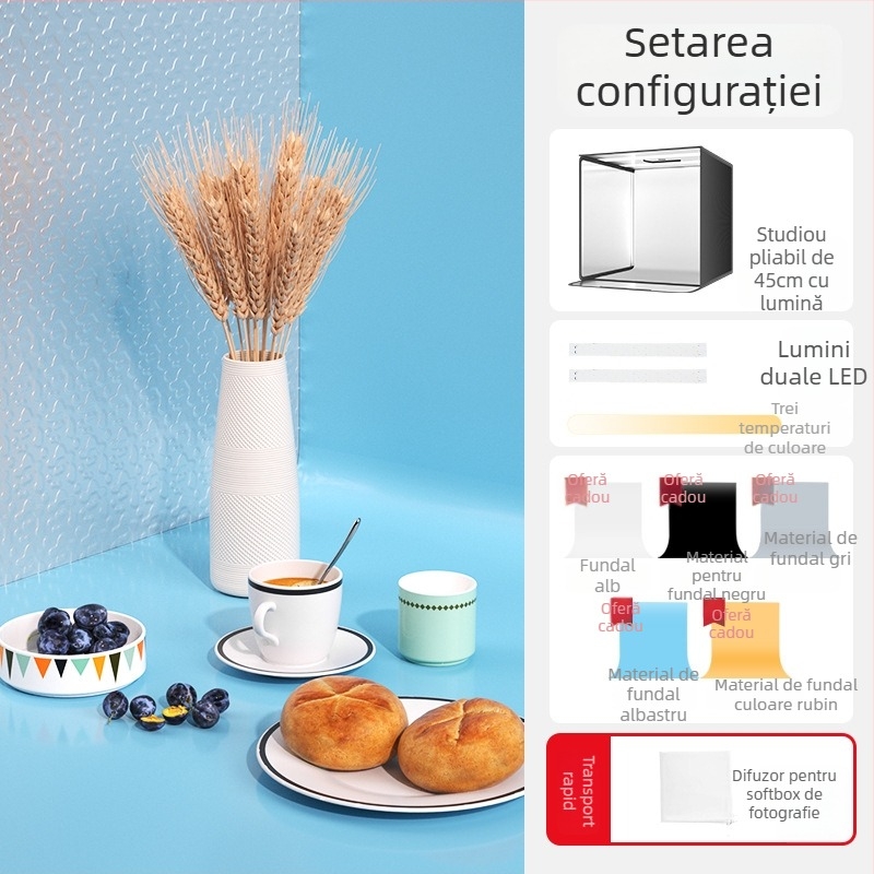 Cutie de iluminat pentru studio, pliabilă, cu panou de fundal pentru fotografierea bijuteriilor