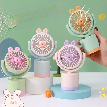 Ventilator de birou USB cu direcție reglabilă sus-jos | Baterie încorporată 300–500 mAh, 5V 5W, zgomot 45–50 dB, Încărcare USB, Viteză unică