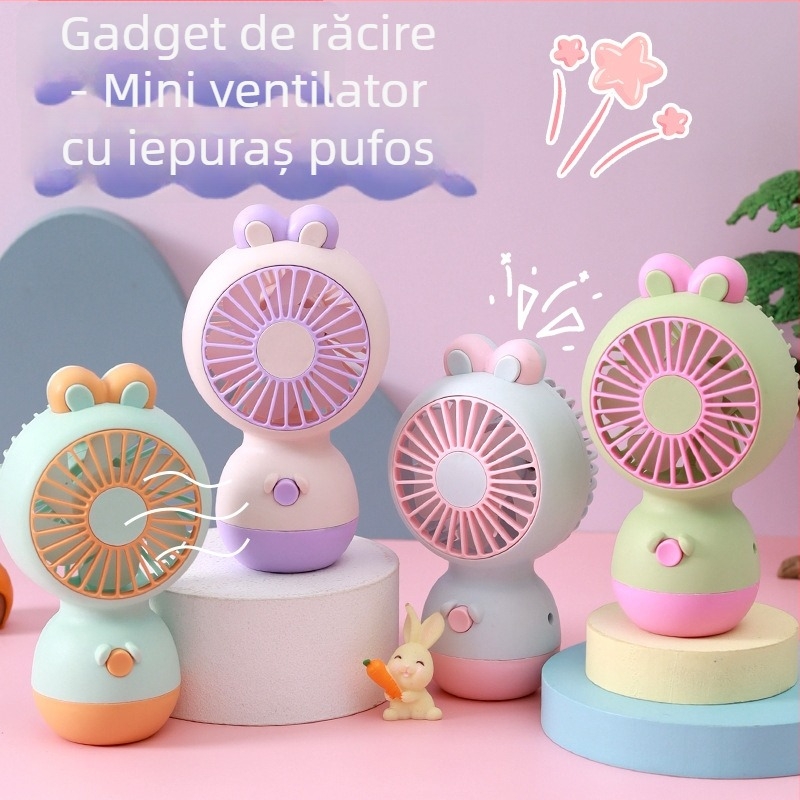 Ventilator de birou USB cu direcție reglabilă sus-jos | Baterie încorporată 300–500 mAh, 5V 5W, zgomot 45–50 dB, Încărcare USB, Viteză unică