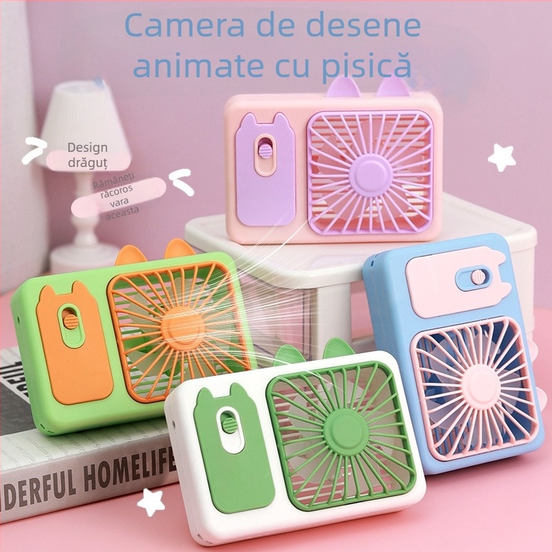 Ventilator de birou USB cu direcție reglabilă sus-jos | Baterie încorporată 300–500 mAh, 5V 5W, zgomot 45–50 dB, Încărcare USB, Viteză unică