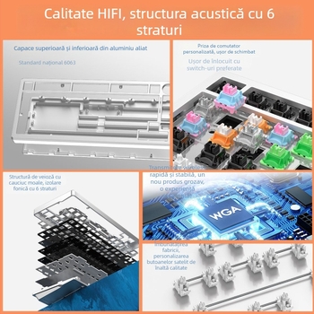 Tastatură mecanică cu 81 de taste, conectivitate wireless în trei moduri, corp din aliaj de aluminiu, switch-uri liniare.