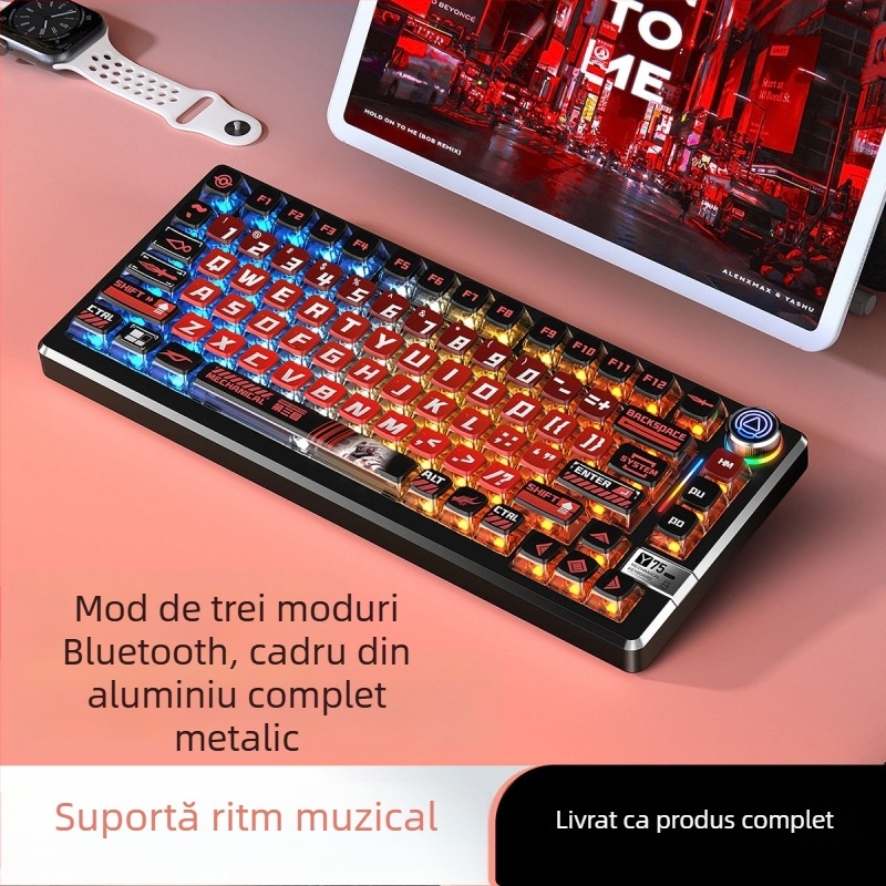 Tastatură mecanică cu 81 de taste, conectivitate wireless în trei moduri, corp din aliaj de aluminiu, switch-uri liniare.