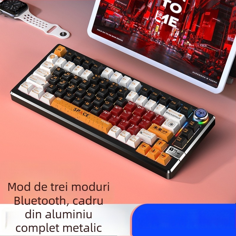 Tastatură mecanică cu 81 de taste, conectivitate wireless în trei moduri, corp din aliaj de aluminiu, switch-uri liniare.