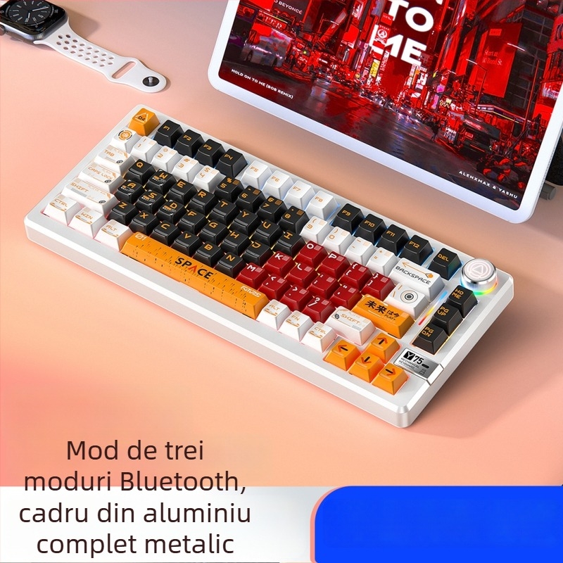 Tastatură mecanică cu 81 de taste, conectivitate wireless în trei moduri, corp din aliaj de aluminiu, switch-uri liniare.