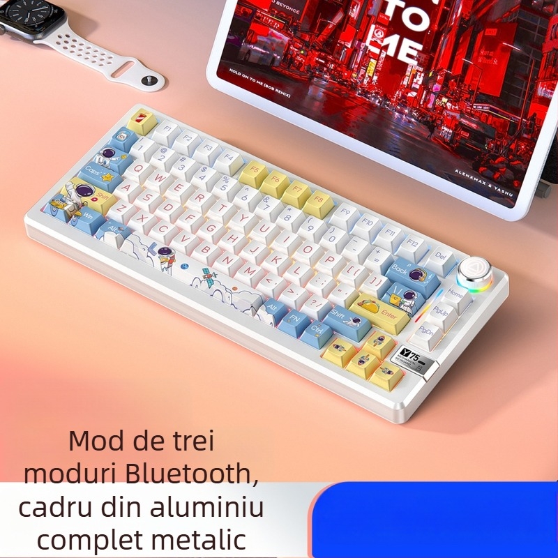 Tastatură mecanică cu 81 de taste, conectivitate wireless în trei moduri, corp din aliaj de aluminiu, switch-uri liniare.
