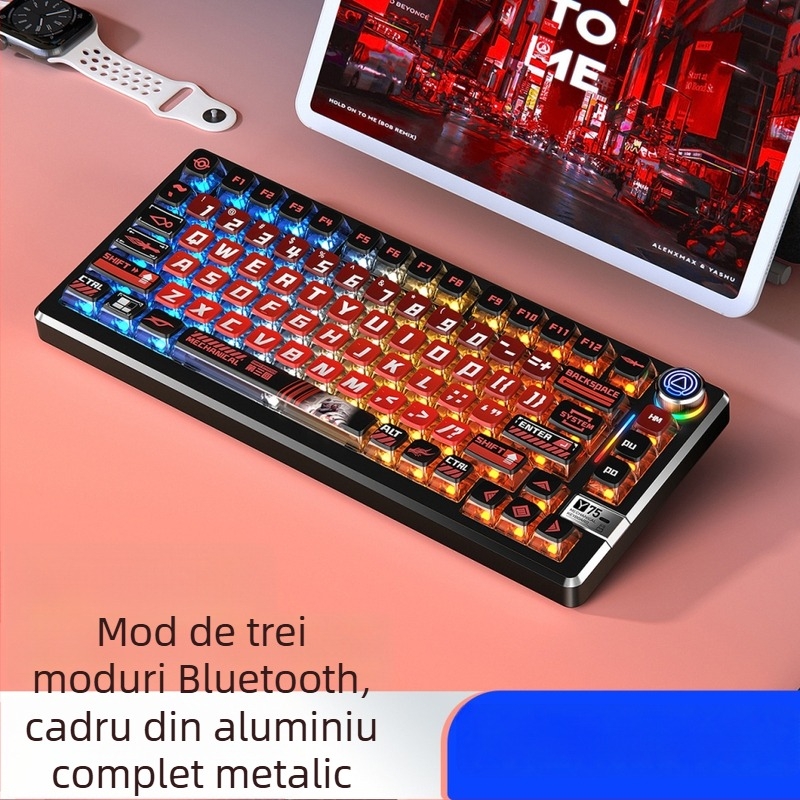 Tastatură mecanică cu 81 de taste, conectivitate wireless în trei moduri, corp din aliaj de aluminiu, switch-uri liniare.