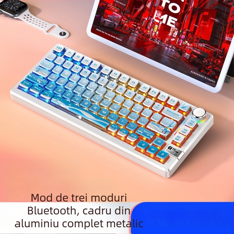 Tastatură mecanică cu 81 de taste, conectivitate wireless în trei moduri, corp din aliaj de aluminiu, switch-uri liniare.