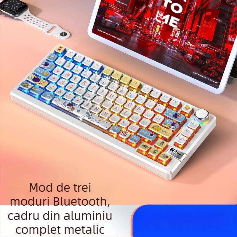 Tastatură mecanică cu 81 de taste, conectivitate wireless în trei moduri, corp din aliaj de aluminiu, switch-uri liniare.
