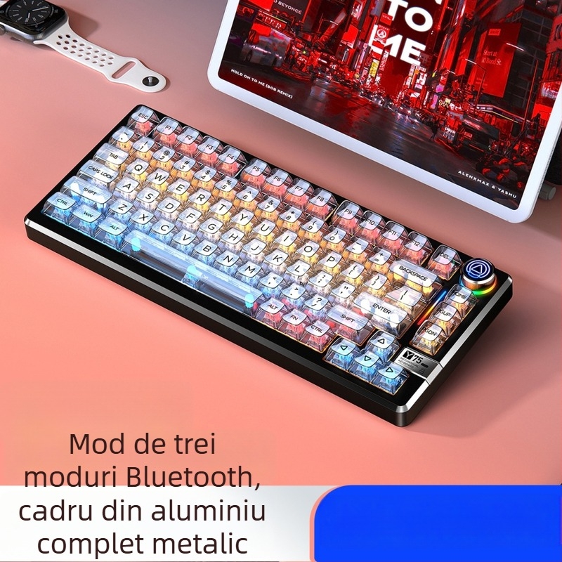 Tastatură mecanică cu 81 de taste, conectivitate wireless în trei moduri, corp din aliaj de aluminiu, switch-uri liniare.