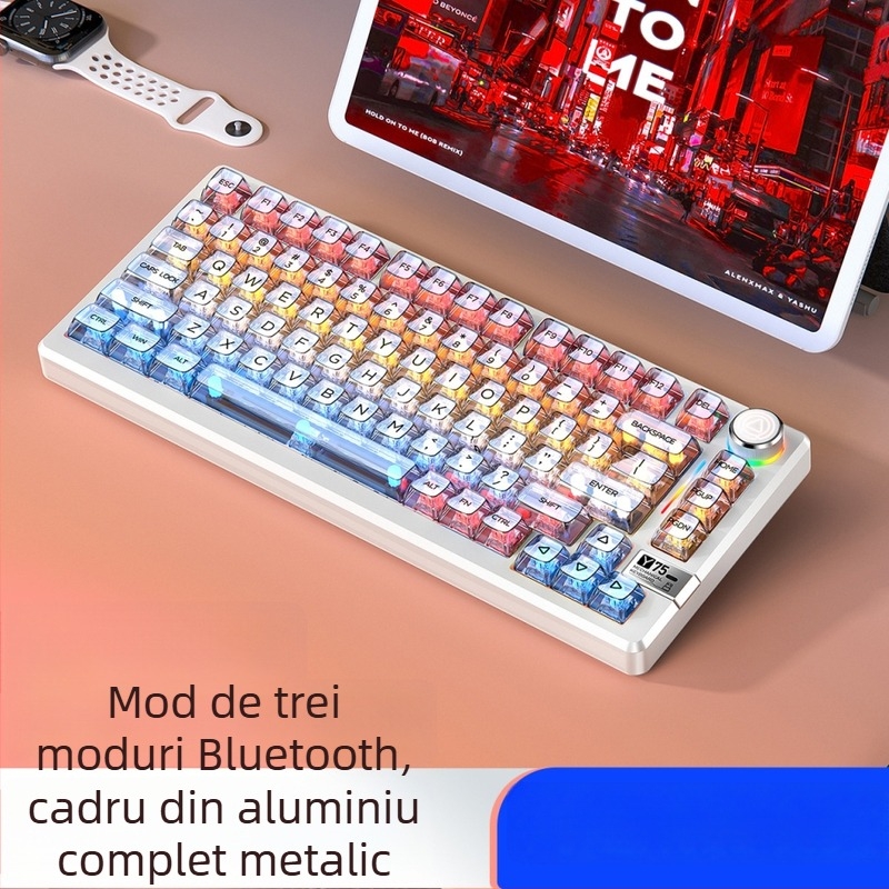 Tastatură mecanică cu 81 de taste, conectivitate wireless în trei moduri, corp din aliaj de aluminiu, switch-uri liniare.