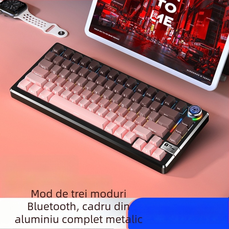 Tastatură mecanică cu 81 de taste, conectivitate wireless în trei moduri, corp din aliaj de aluminiu, switch-uri liniare.