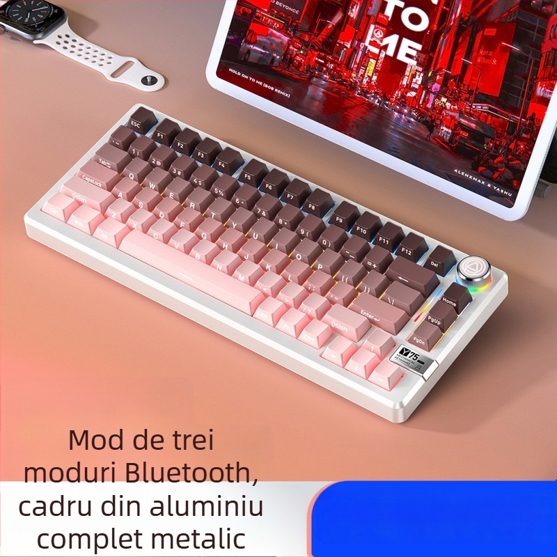 Tastatură mecanică cu 81 de taste, conectivitate wireless în trei moduri, corp din aliaj de aluminiu, switch-uri liniare.
