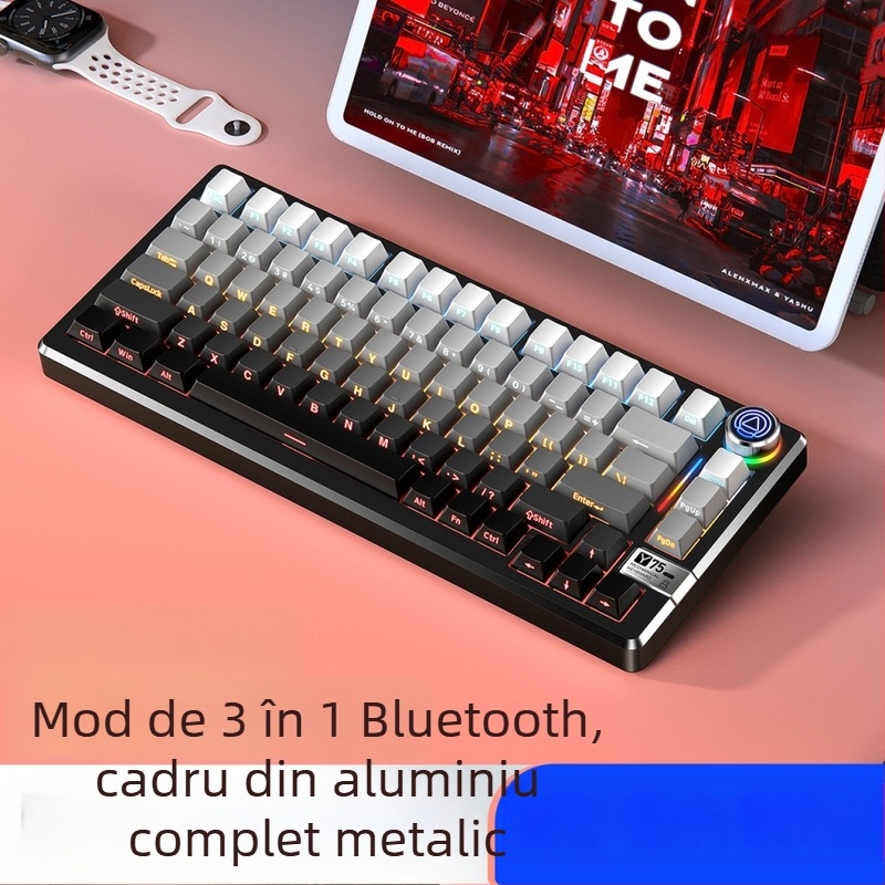 Tastatură mecanică cu 81 de taste, conectivitate wireless în trei moduri, corp din aliaj de aluminiu, switch-uri liniare.