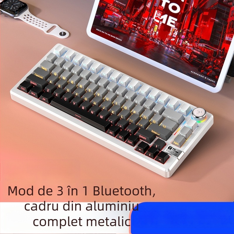 Tastatură mecanică cu 81 de taste, conectivitate wireless în trei moduri, corp din aliaj de aluminiu, switch-uri liniare.