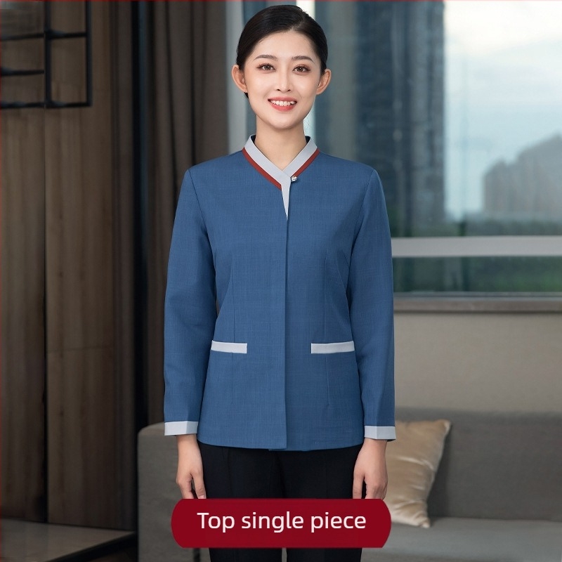 Uniformă de curățenie pentru hotel – Unisex, mâneci lungi, guler cu stand, iarnă, pantaloni, poliester elastan 90–95%