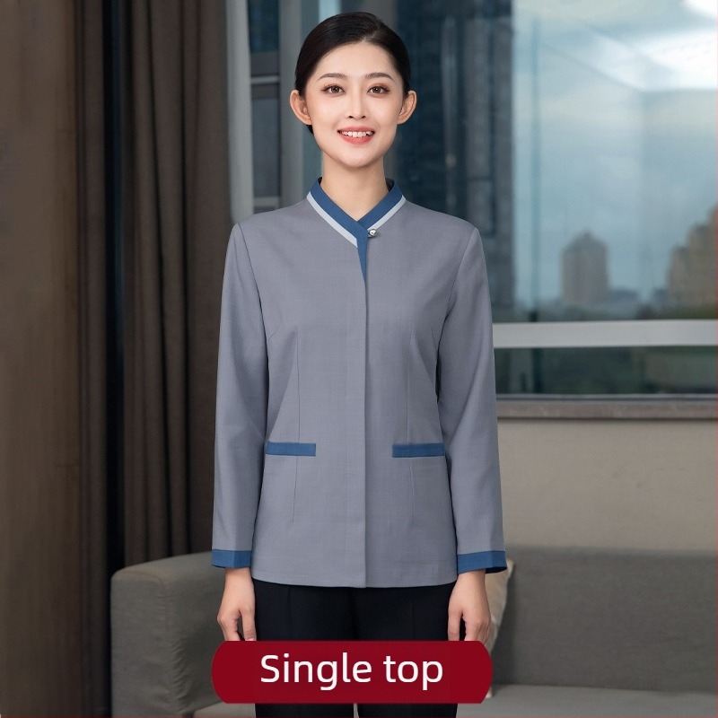 Uniformă de curățenie pentru hotel – Unisex, mâneci lungi, guler cu stand, iarnă, pantaloni, poliester elastan 90–95%