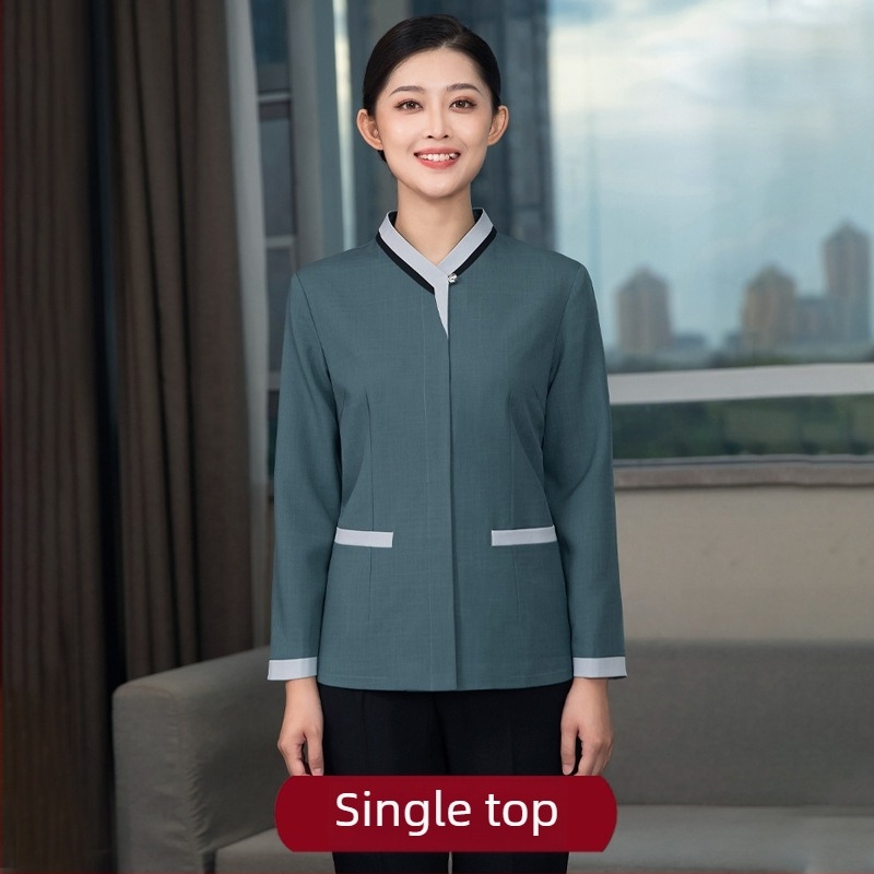 Uniformă de curățenie pentru hotel – Unisex, mâneci lungi, guler cu stand, iarnă, pantaloni, poliester elastan 90–95%